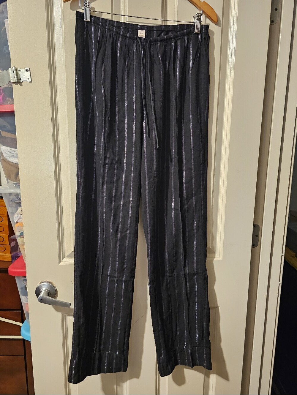 Victoria's Secret Black Pajama Button-Up Set with Silver Pinstripes S - Picture 7 of 11